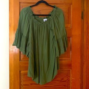 Off Shoulder Tunic—Olive Green